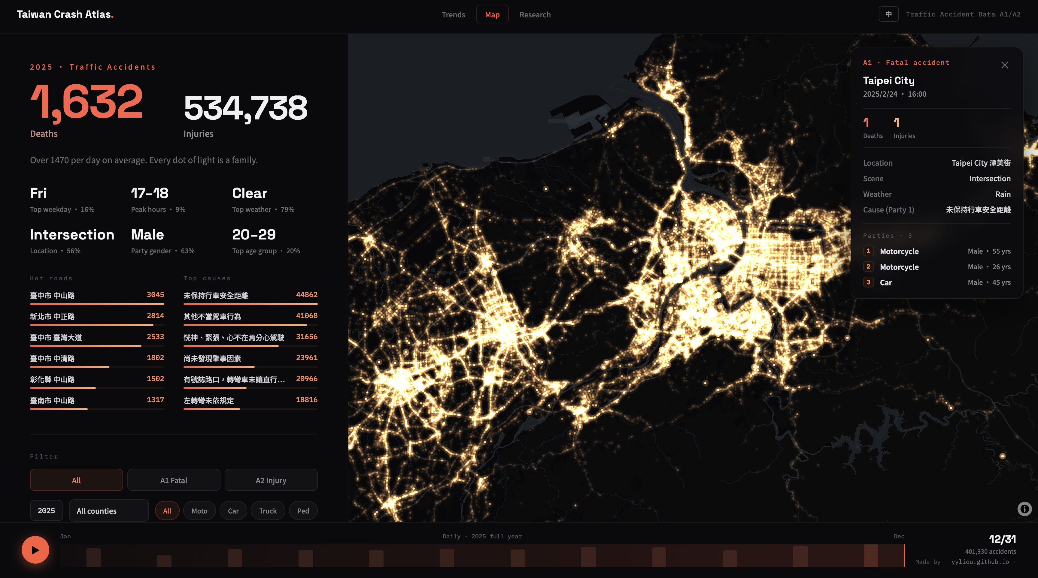 Taiwan Crash Atlas, map view